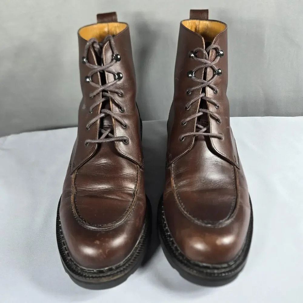 VTG Cole‎ Haan Country 07324 Combat Boots Mens 9.5 Brown Leather Moc Toe Lace Up
